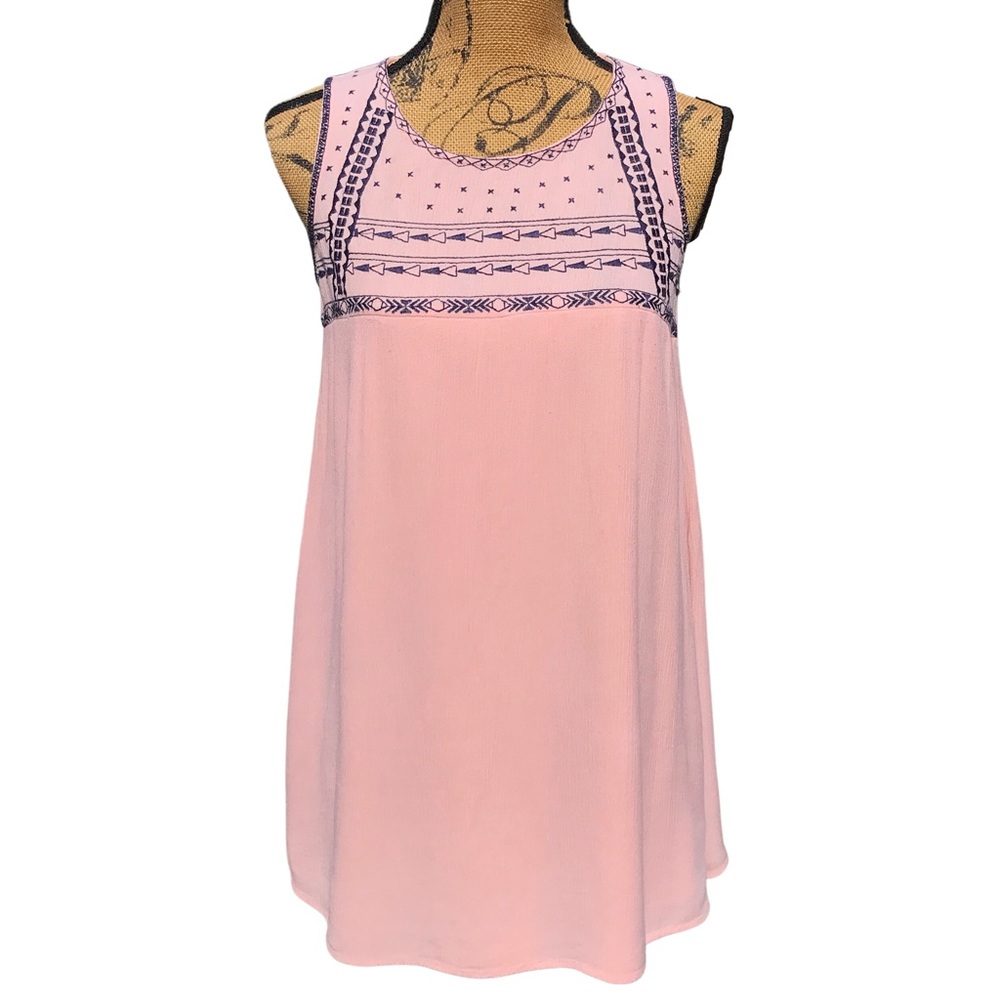 Altar'd State Sleeveless Dress Coral Pink with Blue Boho Pattern Sz S